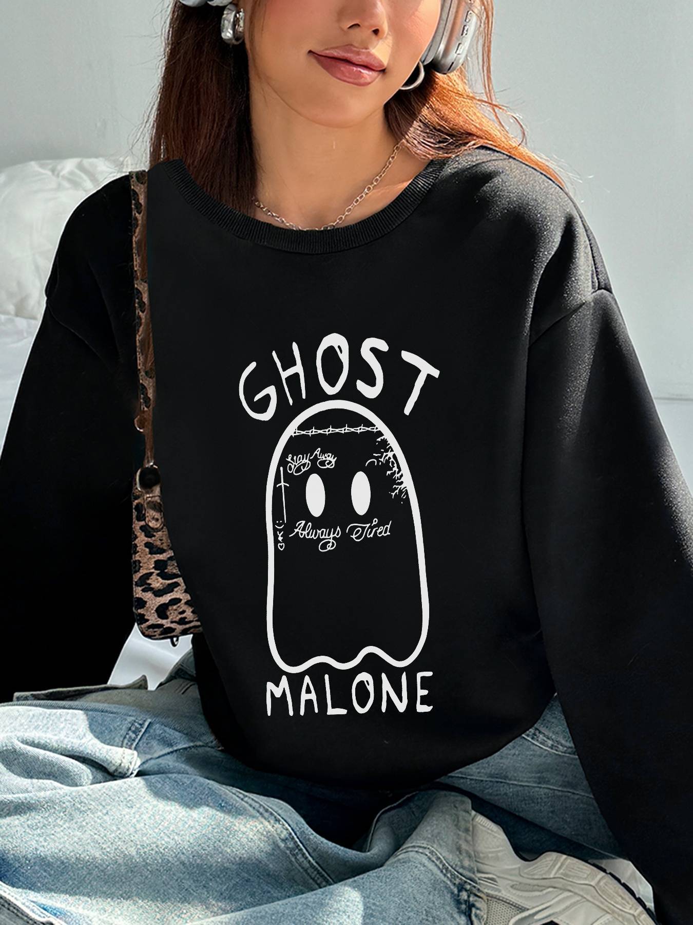Women's sweatshirt with Ghost Malone print, suitable for autumn and winter wear.
