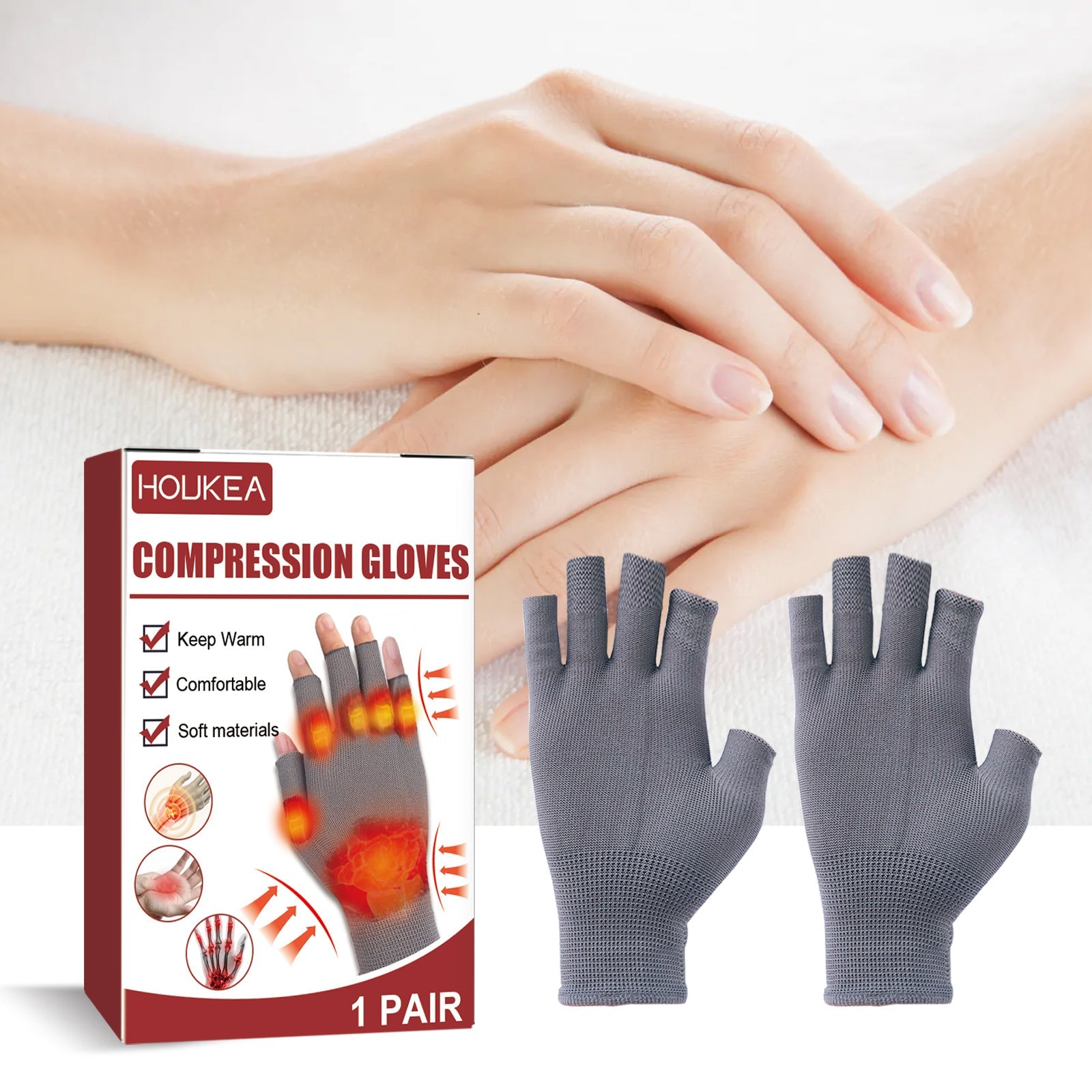 Joint compression gloves for stiff hands, wrists, thumbs, and sore joints.
