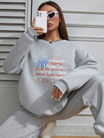Patriotic Women's Hoodless Sweatshirt- USA Flag Print