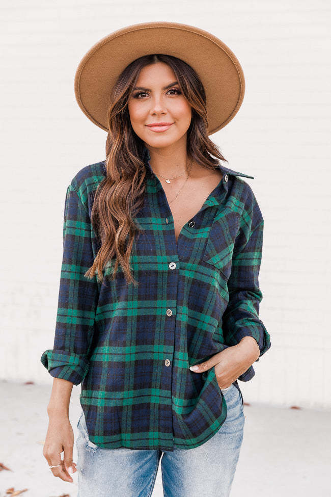 New Polo Collar Pocket Long Sleeve Plaid Shirt For Women