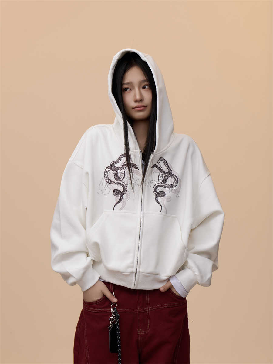 Retro Hooded Printed Casual Sweatshirt Women's Hooded Jacket