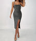 Women's Solid Color Bright Diamond Side Slit Suspender Dress