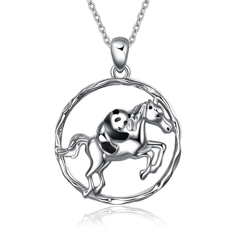 925 Sterling Silver Panda Running Horse Pendant Necklace