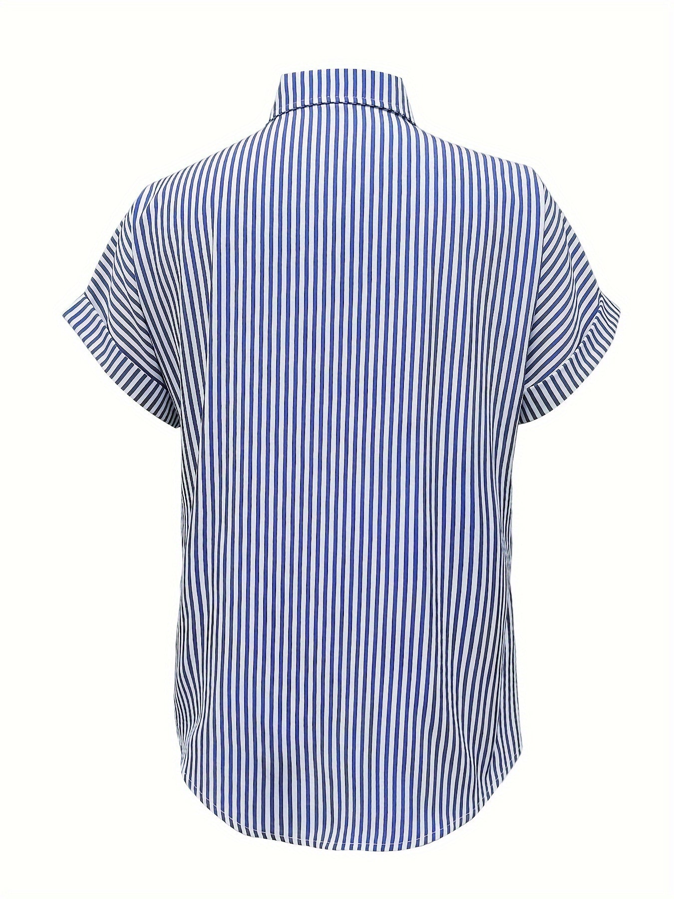 Vertical Striped Button Front, Stylish Short Sleeve Shirt For Spring & Summer, Women's Clothing