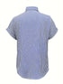 Vertical Striped Button Front, Stylish Short Sleeve Shirt For Spring & Summer, Women's Clothing