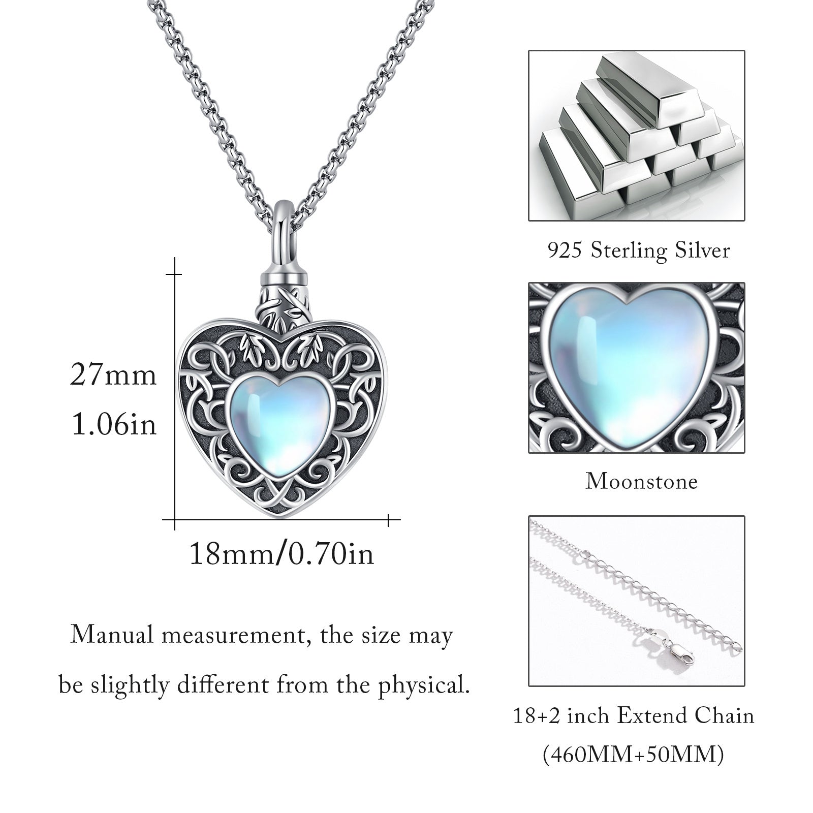 925 Silver Moonstone Cremation Necklace