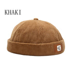 Corduroy Sailor Hat - Brimless Design With Rolled Cuff And Adjustable Strap