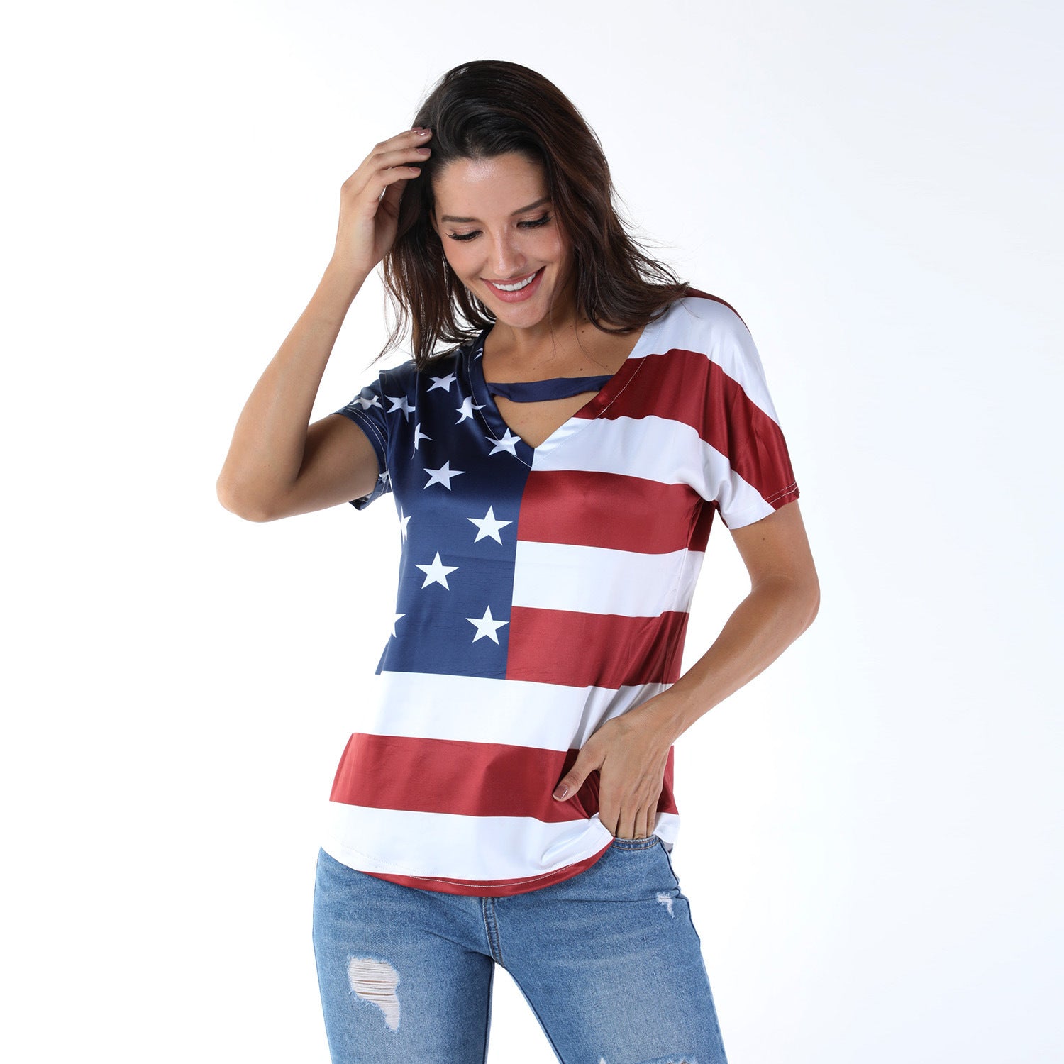 American Flag Women's Fashion Short Sleeve