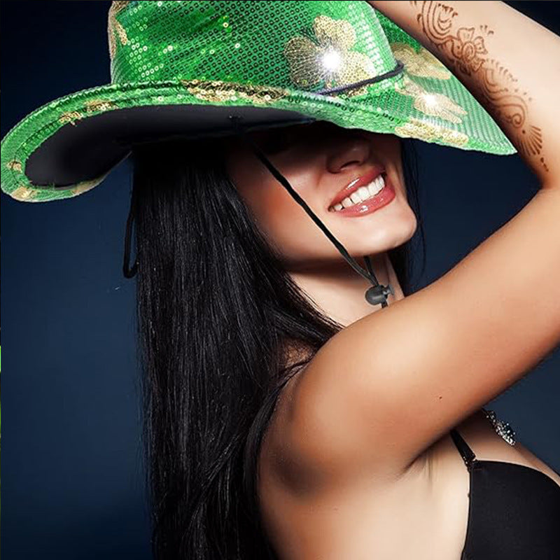 St Patrick's Day Green With Light Cowboy Hat