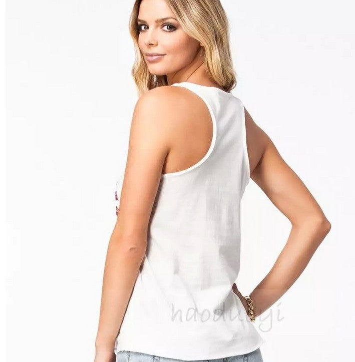 American Flag Print Vest Vintage Distressed T-Shirt Top