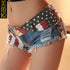 American Flag patterned mini pants with stars and stripes design.