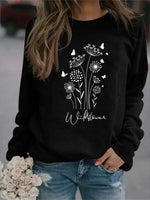 Relaxing Women's Print Long Sleeved- Wild Flowers Print, Black