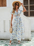 Women's Floral Print Maxi Dress - Elegant Vacation Dress With Ruffle Sleeves, Cutout Waist, And High Slit, Breathable Rayon Fabric