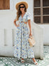 Women's Floral Print Maxi Dress - Elegant Vacation Dress With Ruffle Sleeves, Cutout Waist, And High Slit, Breathable Rayon Fabric