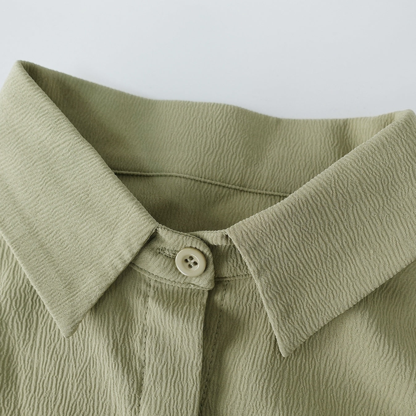 Ladies' Short Sleeved Lapel Waist Cross Strap Design Solid Color Shirt