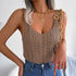 Women's Sleeveless Knitted Camisole With Metal Buckle Straps Crew Neck Tank Top