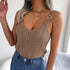 Women's Sleeveless Knitted Camisole With Metal Buckle Straps Crew Neck Tank Top