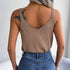 Women's Sleeveless Knitted Camisole With Metal Buckle Straps Crew Neck Tank Top
