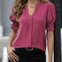 Ladies' Casual Style Lantern Sleeves V-neck Elegant And Fashionable Short Sleeved Shirt