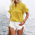 Women's Summer Casual Shirt - Button Front, Pleated Design With Lace Trim, Solid Color Top