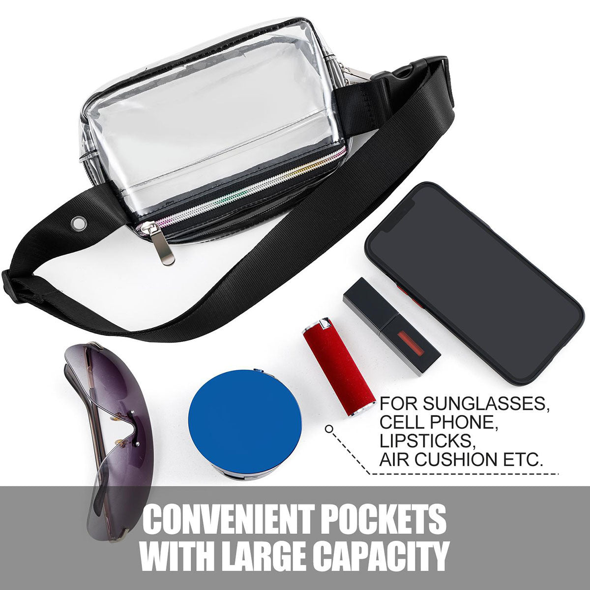 Clear Fanny Pack Belt Bag Crossbody Waterproof With Adjustable Strap