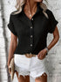 Chic Batwing Blouse Versatile V-Neck Blouse - Batwing Sleeves Easy-Care Top For Spring Summer Fall