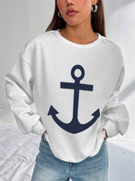 Fashionable Women's Hoodless Sweatshirt- Anchor Print