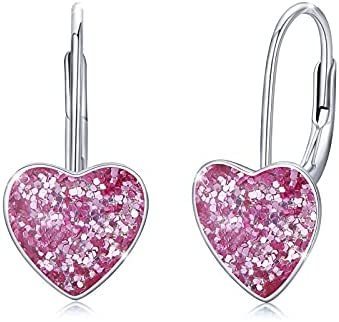 925 Sterling Silver 10mm Heart Dangle Hoop Earrings