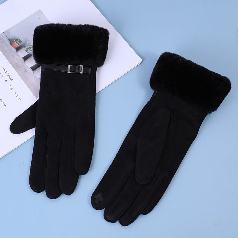 Outdoor Cycling Touch Screen Fleece Thickening Suede Gloves