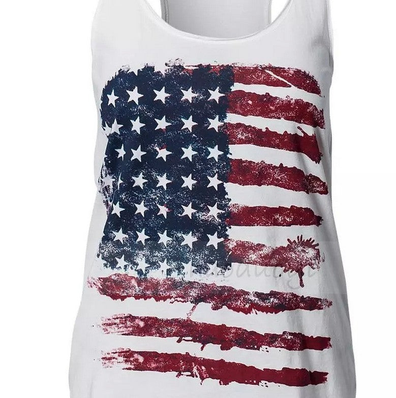 American Flag Print Vest Vintage Distressed T-Shirt Top
