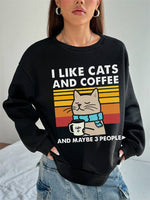 Funny Women's Hoodless Sweatshirt- Cats & Coffee Print