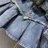 Retro Light Blue Sweet Girl Pleated Denim Skirt Small Slim A- Line Skirt