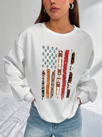 Stylish Women's Hoodless Sweatshirt- American Flag Graphic Print