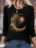 Beautiful Women's Printed Long Sleeve- Moon Girl Print, Black