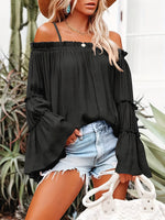 Women's Elegant Solid Color Off Shoulder Flared Sleeve Shirt for Vacation and Casual Wear