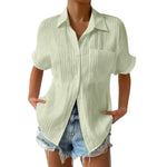 Splicing Pocket Short Sleeved Solid Color Temperament Casual Lapel Raglan