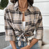 Ladies' Long Sleeved Casual Street Patchwork Pocket Versatile Button Checkered Shirt