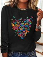 Colorful Women's Print Long Sleeved- Butterflies Love Print, Black