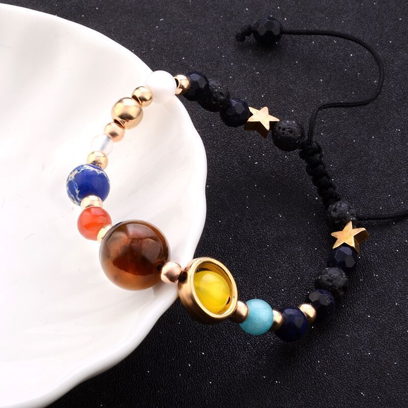 -Eight Planets Alloy Bracelet, Natural Stone Bead Bracelet Women Solar System Bracelet Universe Galaxy The Eight Planets Guardian Star Natural Stone Beads Bracelet Bangle Gifts For Girls