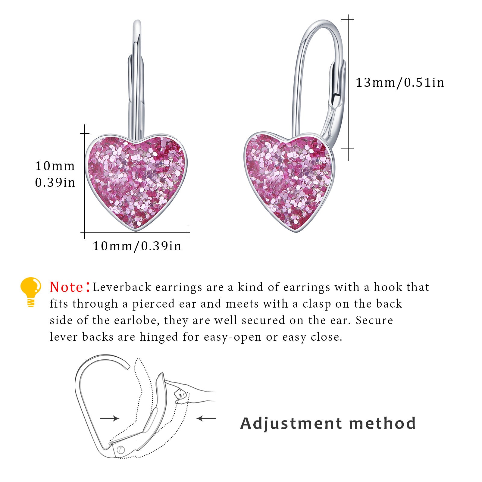 925 Sterling Silver 10mm Heart Dangle Hoop Earrings