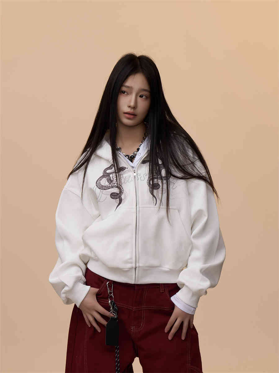 Retro Hooded Printed Casual Sweatshirt Women's Hooded Jacket
