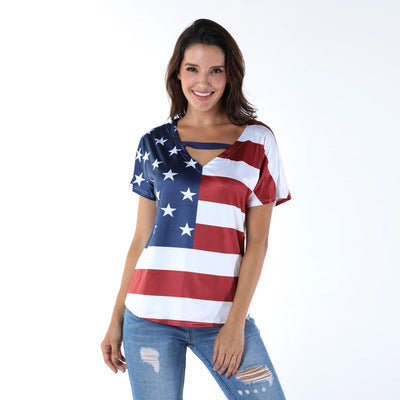 American Flag Women's Fashion Short Sleeve