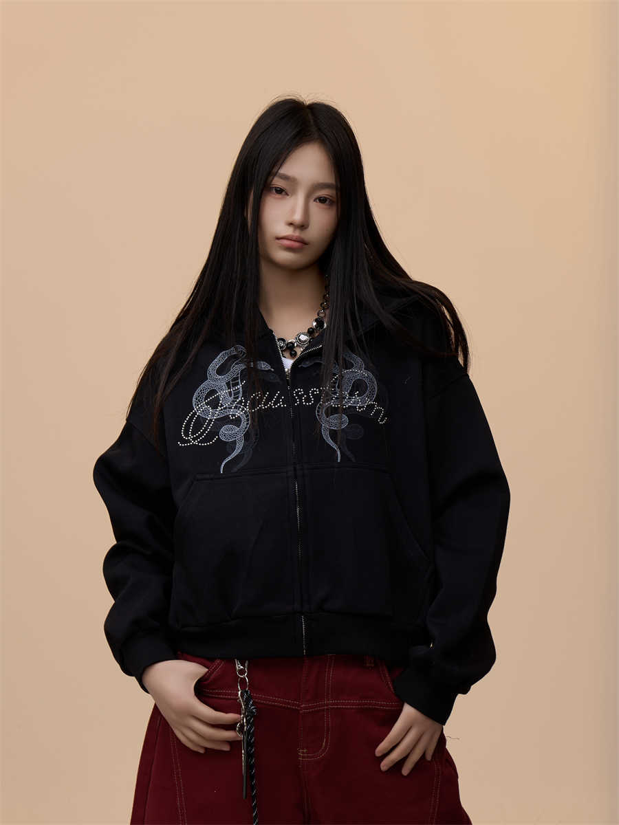 Retro Hooded Printed Casual Sweatshirt Women's Hooded Jacket