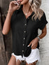 Chic Batwing Blouse with V-neck and button details in solid color, perfect for spring and summer.