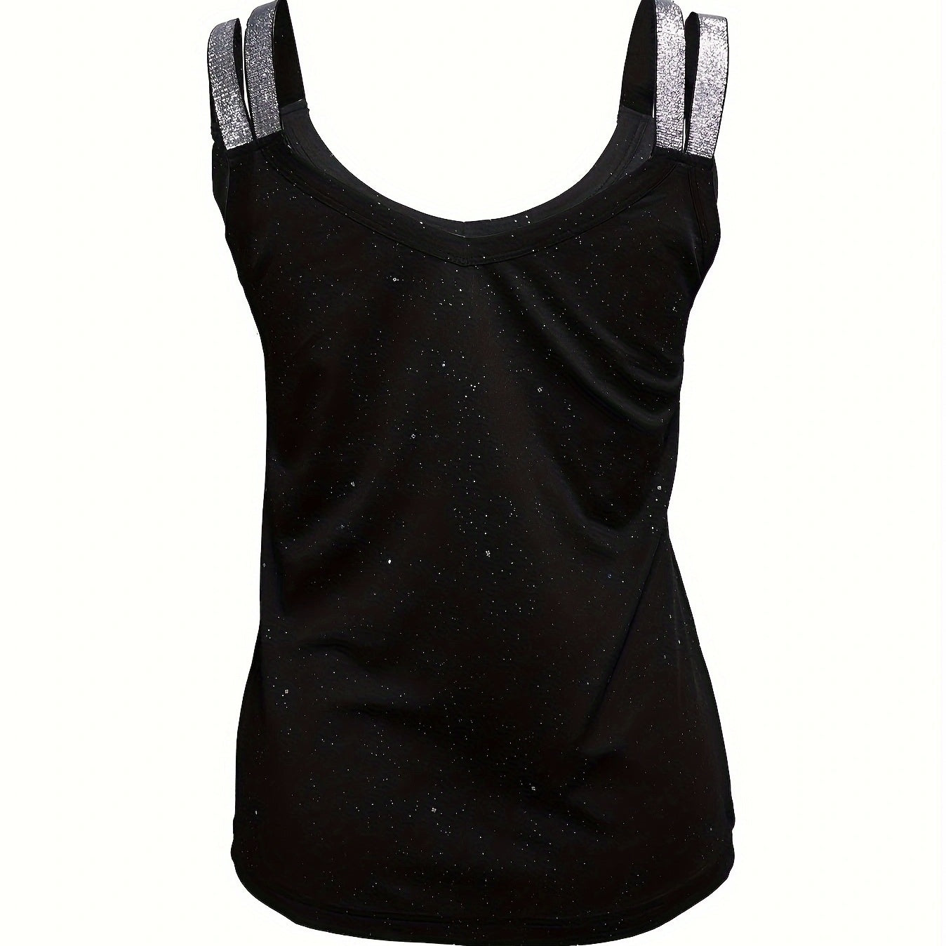 Ladies' V-neck Sequined Shoulder Strap Fashion New Solid Color Tank Top
