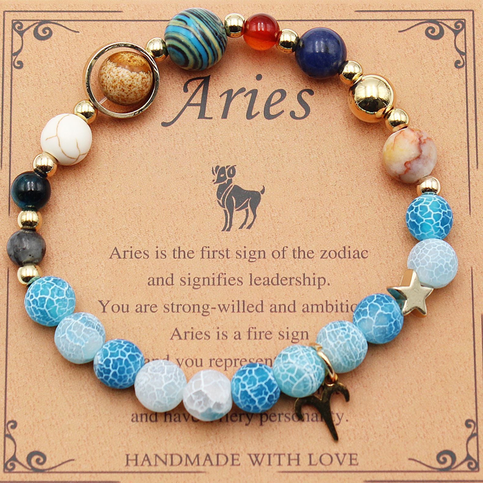 Twelve Constellations Bracelets Natural Stone Beaded Eight Planets