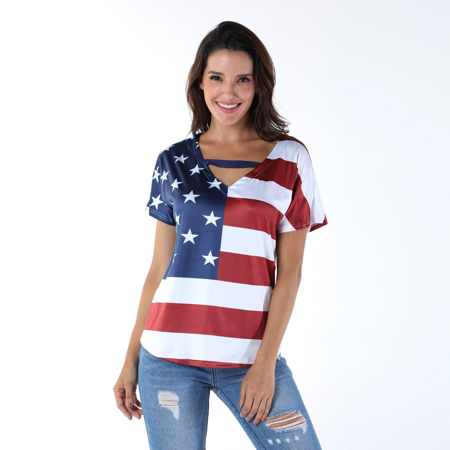 American Flag Women's Fashion Short Sleeve