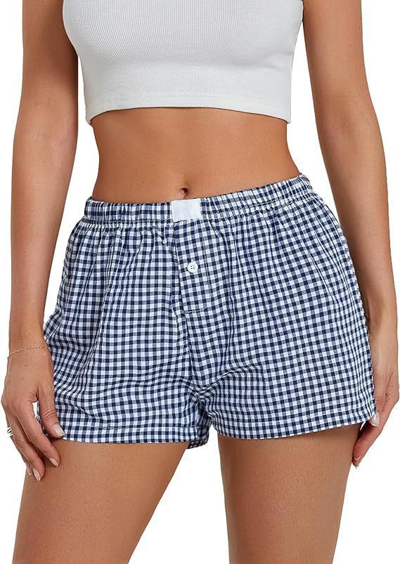 Vacation Simple Plaid Beach Shorts Women's Loose Casual Pants