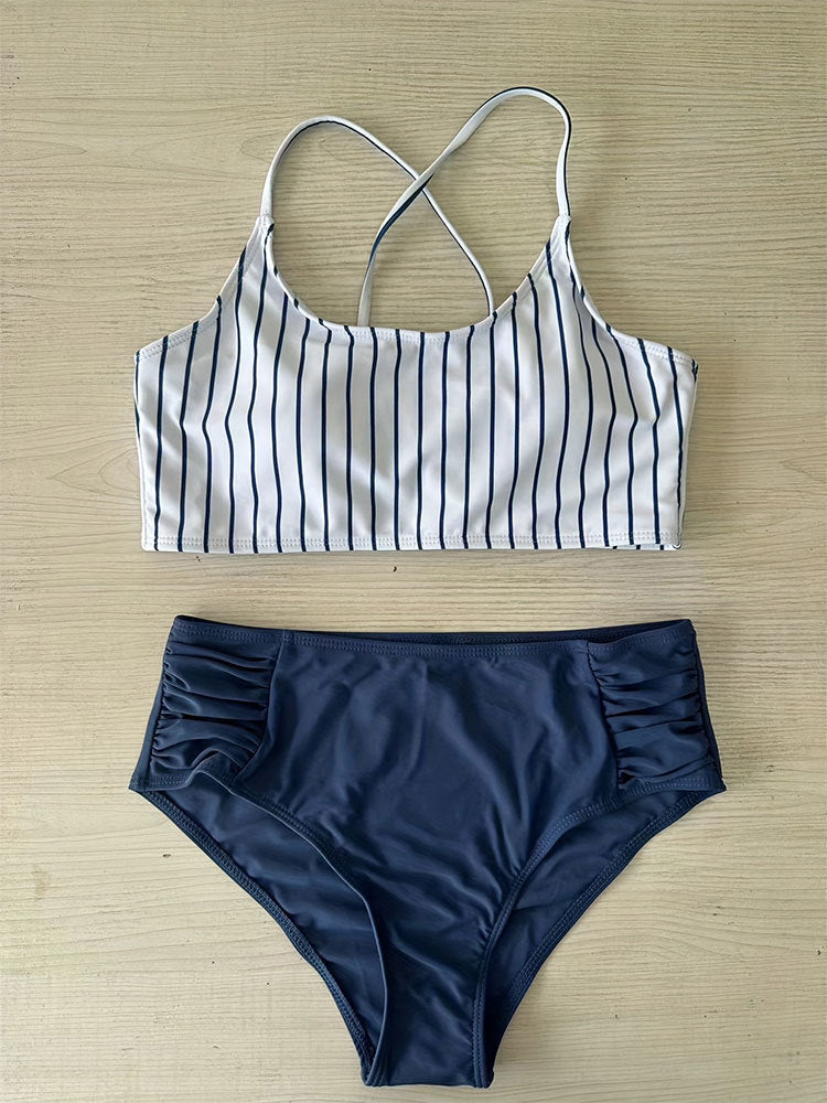 Striped Bikini Split Swimsuit For Women