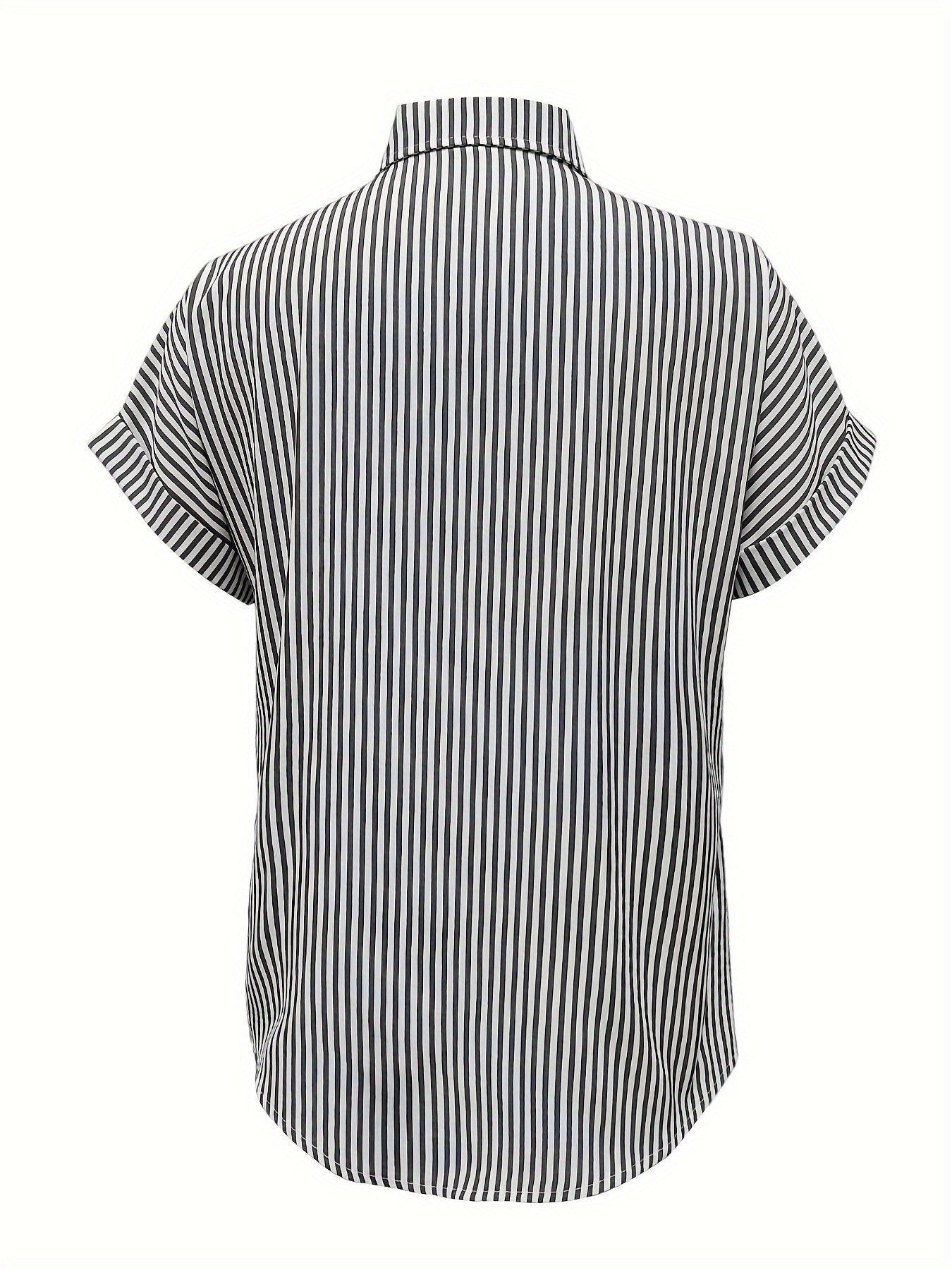 Vertical Striped Button Front, Stylish Short Sleeve Shirt For Spring & Summer, Women's Clothing